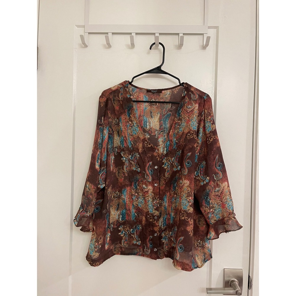 Belissimo Beaded Flare Quarter Sleeve Button Up Blouse Fairycore Whimseygoth